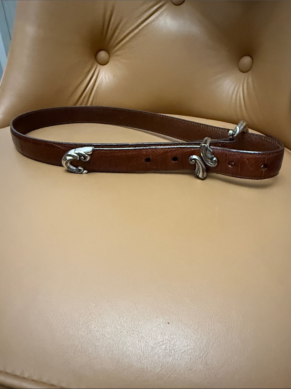 Brighton Vintage Allegro Swirl Embossed Brown Leather Belt 90’s/ Y2K